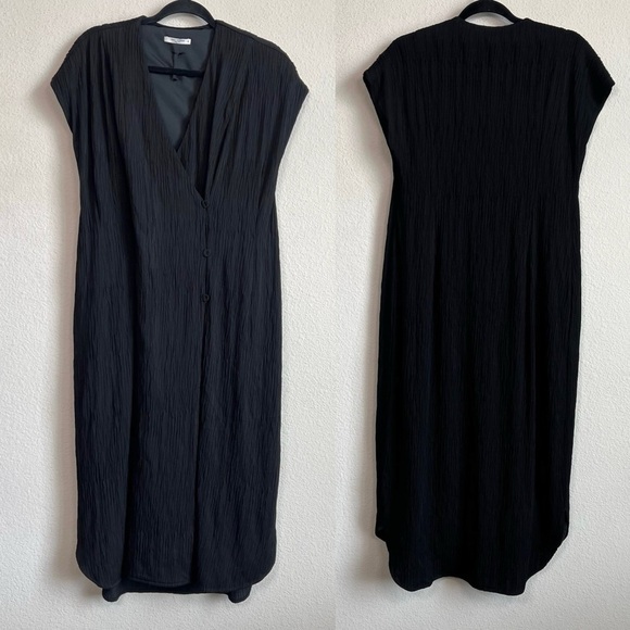 MM Lafleur New York Black Pleated Jersey Wrap Devlin Midi Dress Black Size 10 - Picture 3 of 9